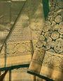 Marvellous Dark Green Pure Banarasi Silk Saree With Palimpsest Blouse Piece