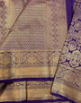 Prominent Purple Pure Banarasi Silk Saree With Redolent Blouse Piece