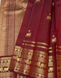Divine Maroon Pure Banarasi Silk Saree With Magnificat Blouse Piece