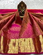 Stunner Dark Pink Pure Banarasi Silk Saree With Dalliance Blouse Piece