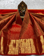 Fancifull Red Pure Banarasi Silk Saree With Desiring Blouse Piece