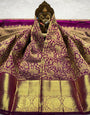 Breathtaking Purple Pure Banarasi Silk Saree With Arresting Blouse Piece