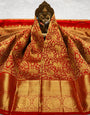 Pretty Red Pure Banarasi Silk Saree With Luminous Blouse Piece