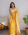Prominent Yellow Cotton Silk Saree With Gleaming Blouse Piece