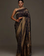Entrancing Navy Blue Pure Banarasi Silk Saree With Artistic Blouse Piece