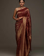 Pleasurable Maroon Pure Banarasi Silk Saree With Delightful Blouse Piece