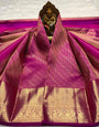 Profuse Dark Pink Pure Banarasi Silk Saree With Symmetrical Blouse Piece