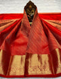 Gorgeous Red Pure Banarasi Silk Saree With Blissful Blouse Piece