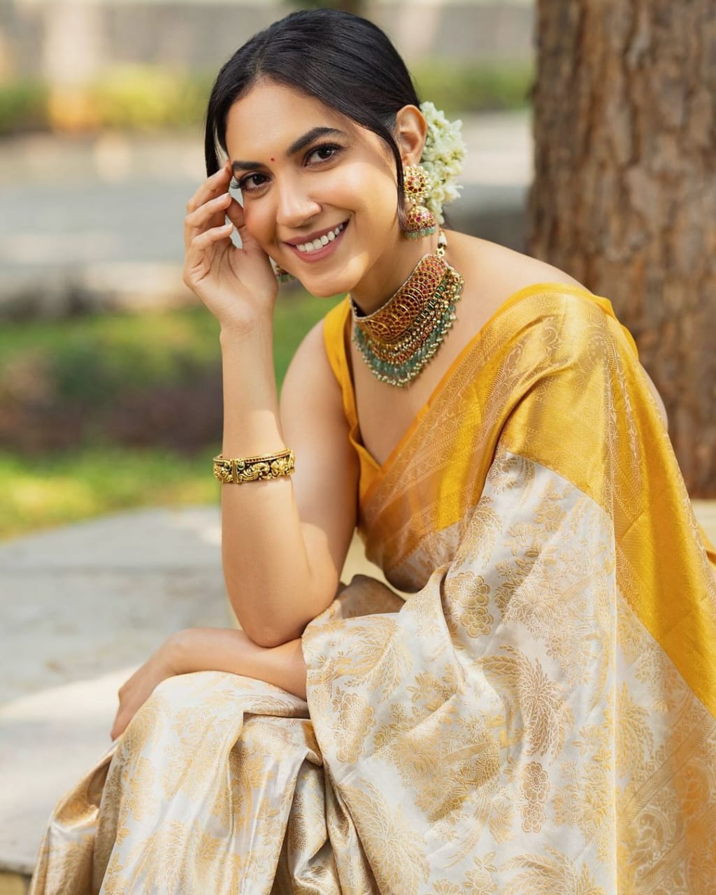 Lagniappe Beige Soft Silk Saree With Embellished Blouse Piece