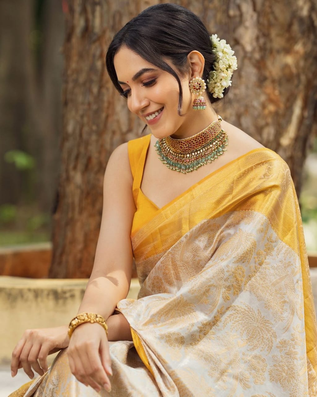 Lagniappe Beige Soft Silk Saree With Embellished Blouse Piece