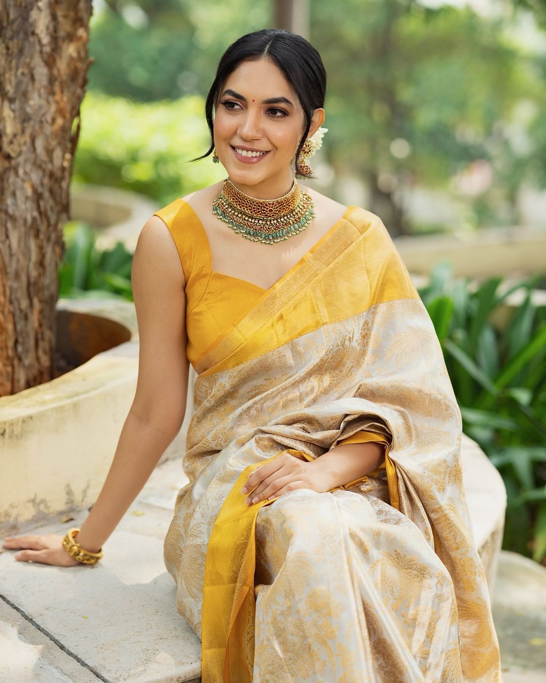 Lagniappe Beige Soft Silk Saree With Embellished Blouse Piece