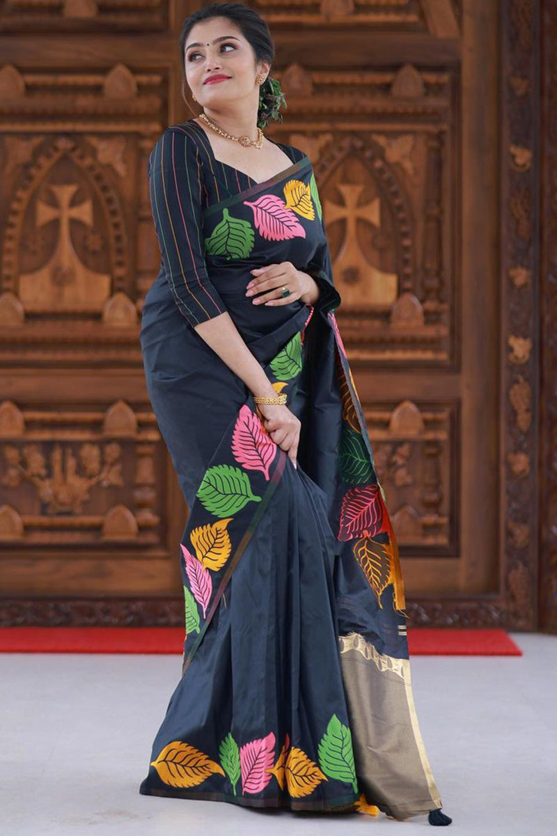 Girlish Black Soft Silk Saree With Beautiful Blouse Piece