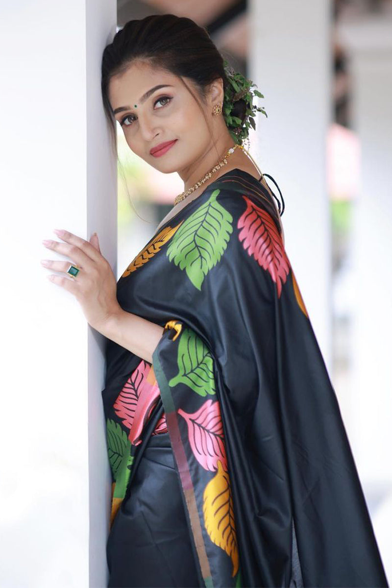 Girlish Black Soft Silk Saree With Beautiful Blouse Piece