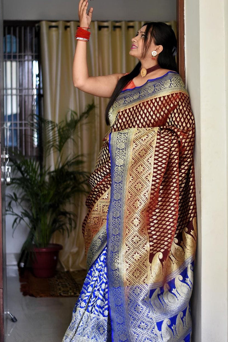 Staring Wine Soft Silk Saree With Surpassing Blouse Piece