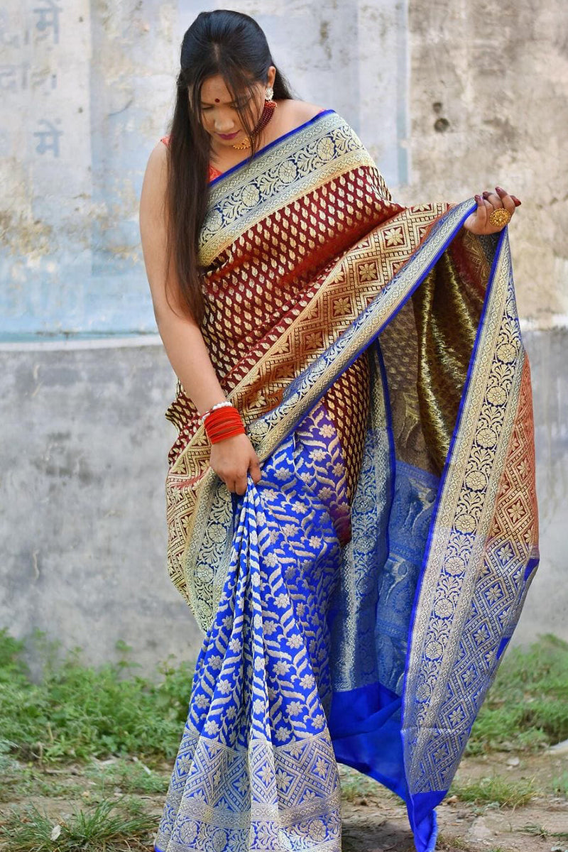 Staring Wine Soft Silk Saree With Surpassing Blouse Piece