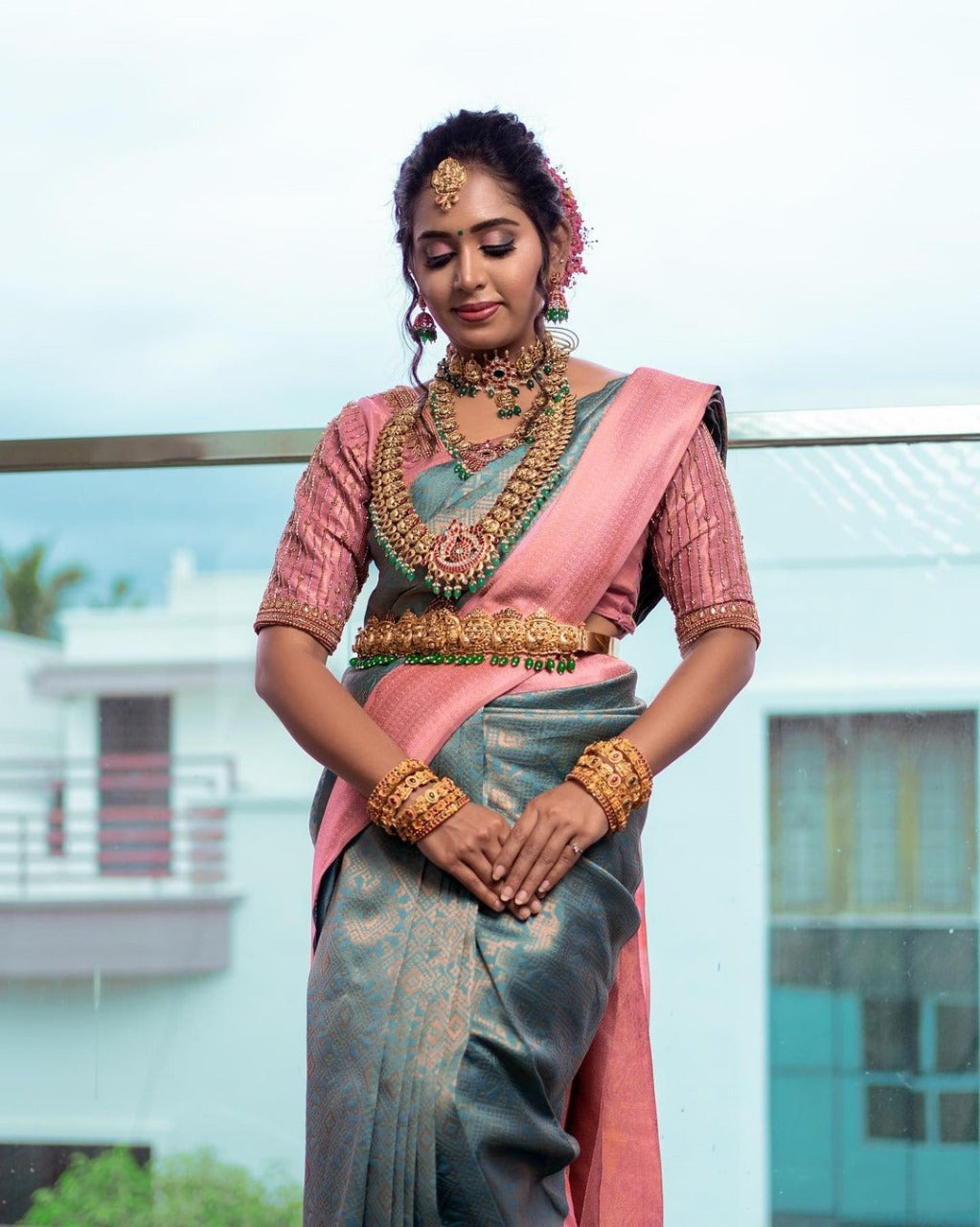 Grandiose Firozi Soft Silk Saree With Classy Blouse Piece