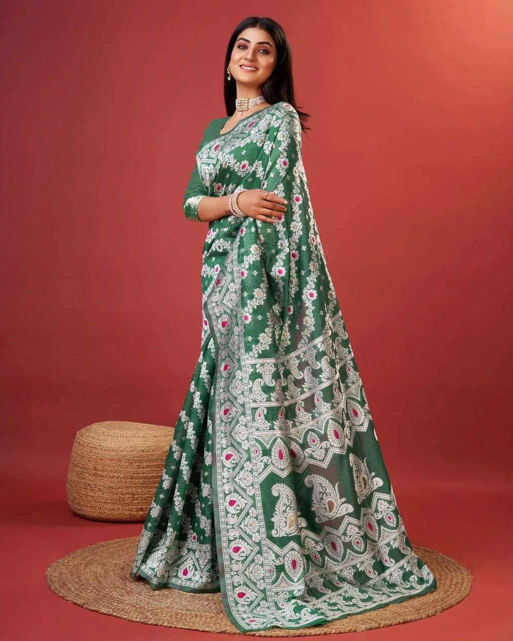 Vibrant Green Cotton Silk Saree With Radiant Blouse Piece