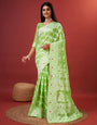 Quixotic Parrot Cotton Silk Saree With Lustrous Blouse Piece