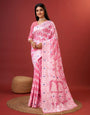 Enamoring Pink Cotton Silk Saree With Opulent Blouse Piece