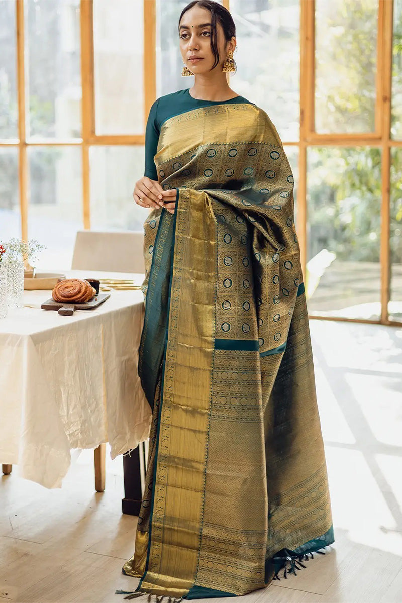 Allure Dark Green Soft Silk Saree With Exemplary Blouse Piece