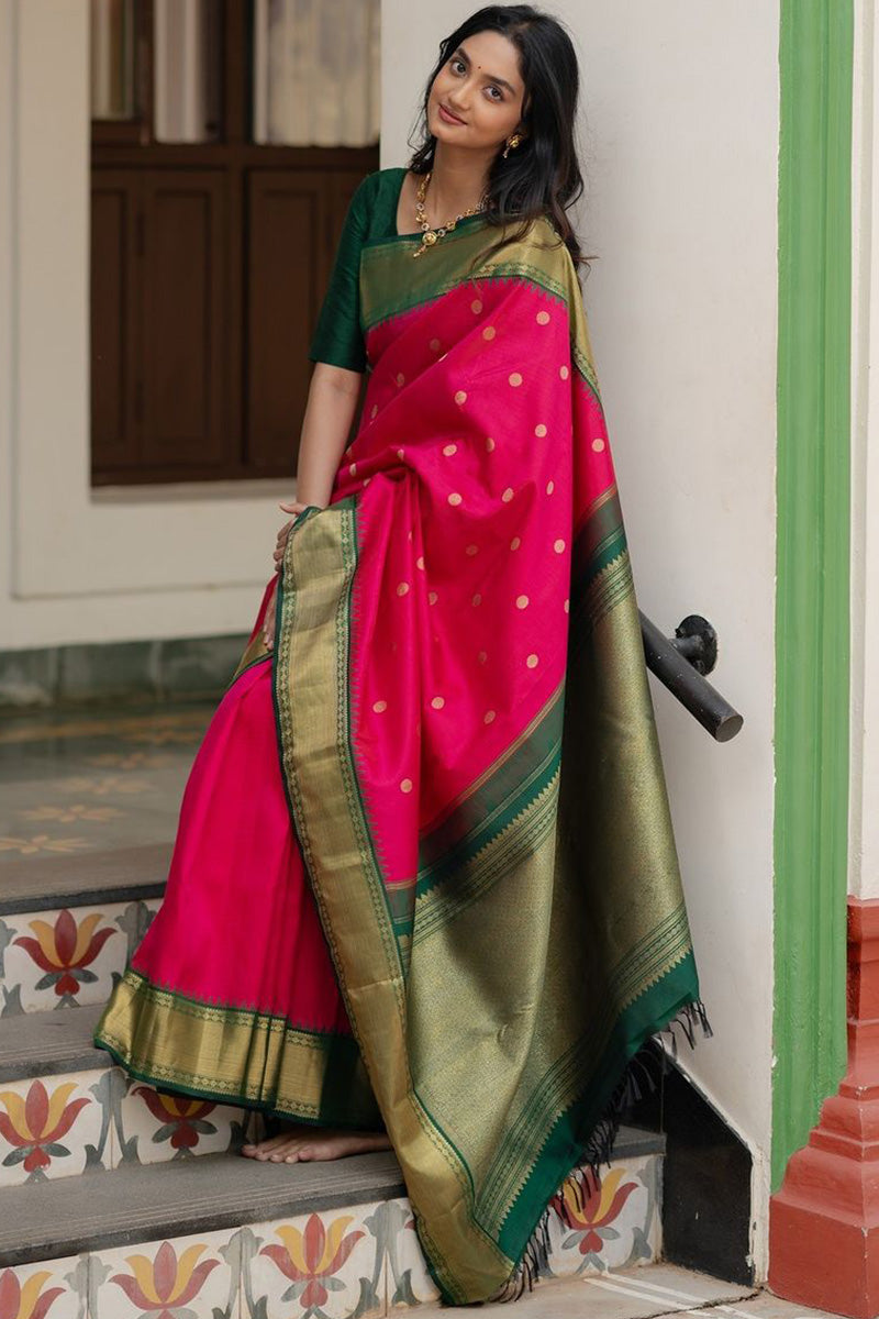 Eloquence Dark Pink Soft Silk Saree With Beautiful Blouse Piece