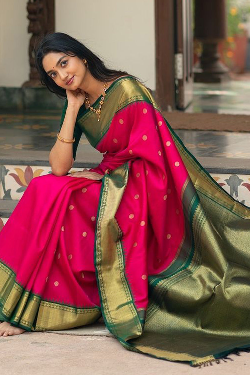 Eloquence Dark Pink Soft Silk Saree With Beautiful Blouse Piece