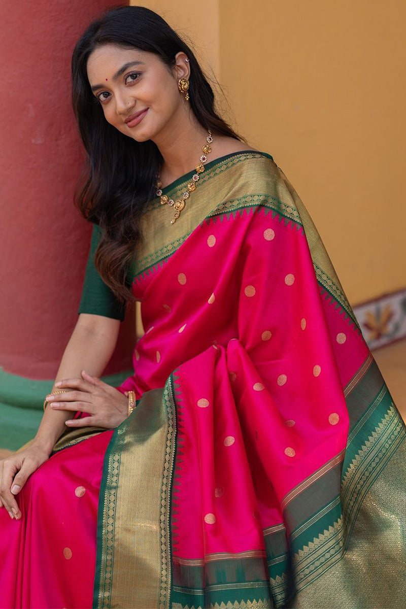 Eloquence Dark Pink Soft Silk Saree With Beautiful Blouse Piece