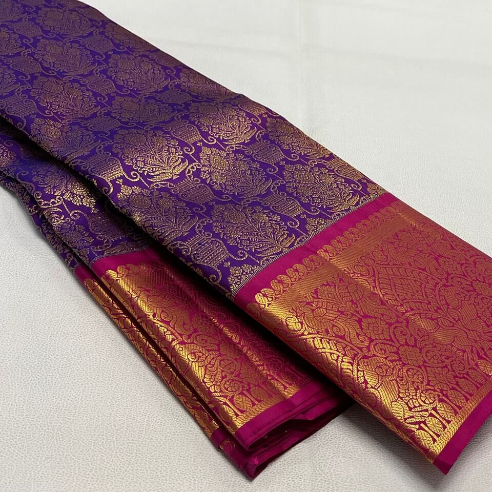 Sizzling Purple Soft Banarasi Silk Saree With Stunning Blouse Piece