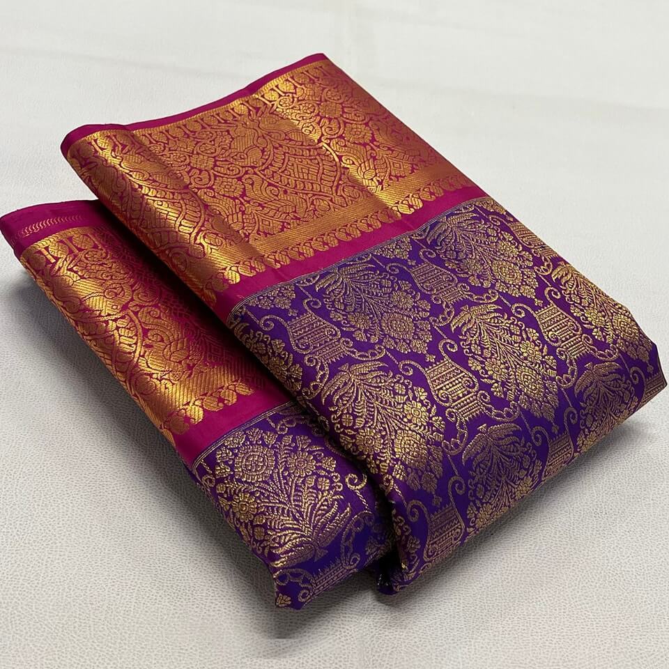 Sizzling Purple Soft Banarasi Silk Saree With Stunning Blouse Piece
