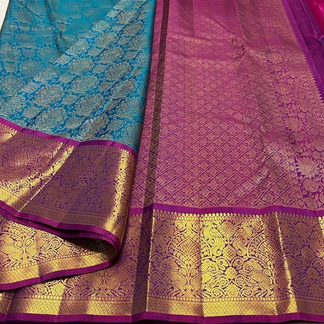 Sensational Rama Soft Banarasi Silk Saree With Innovative Blouse Piece
