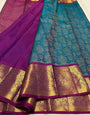 Sensational Rama Soft Banarasi Silk Saree With Innovative Blouse Piece