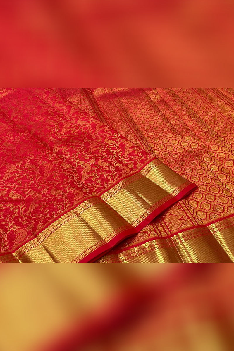 Radiant Red Soft Banarasi Silk Saree With Charming Blouse Piece