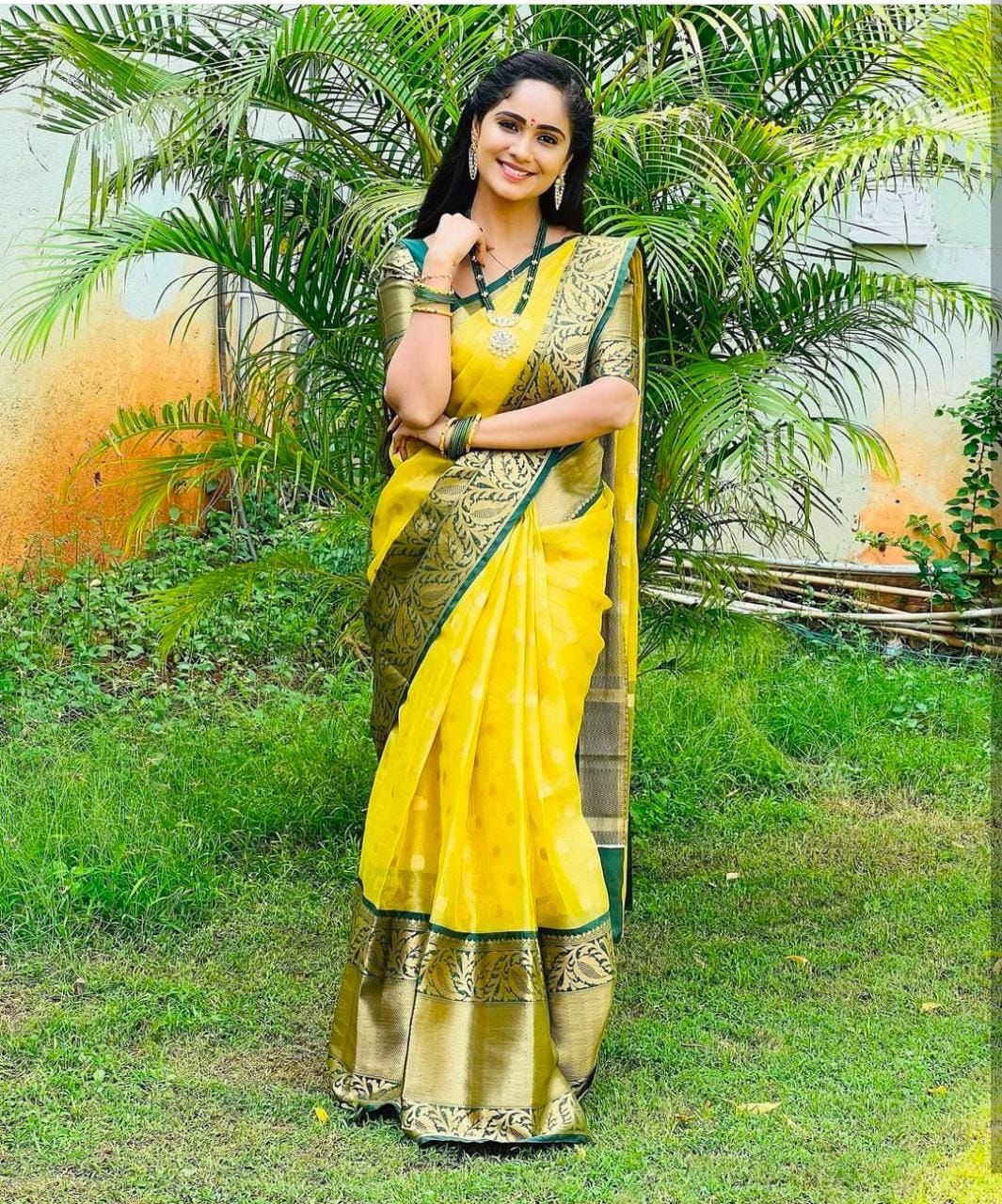 Amazing Yellow Soft Silk Saree With Skinny Blouse Piece