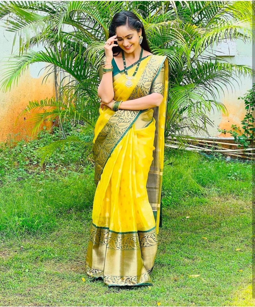 Amazing Yellow Soft Silk Saree With Skinny Blouse Piece