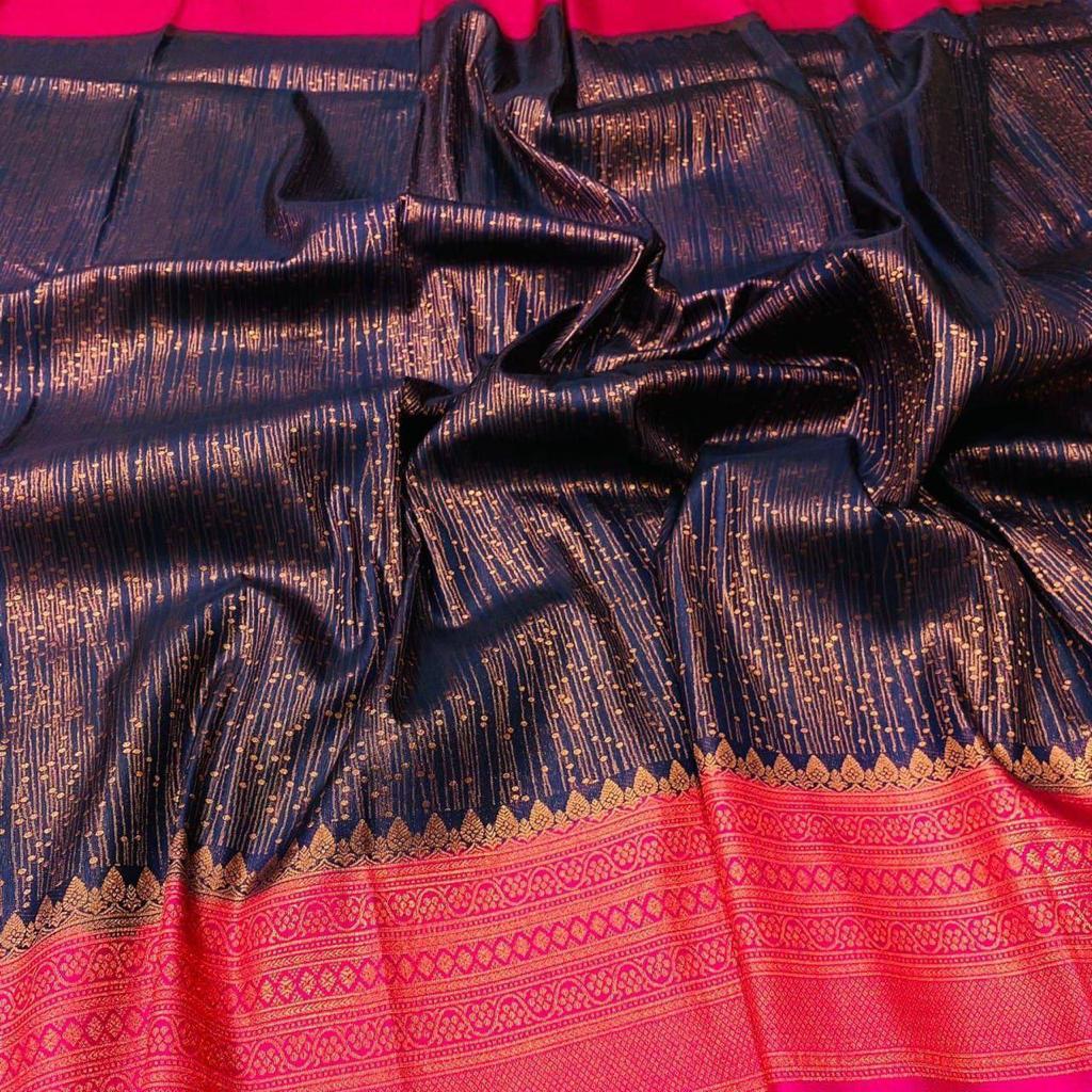Ephemeral Blue Soft Banarasi Silk Saree With Majesty Blouse Piece