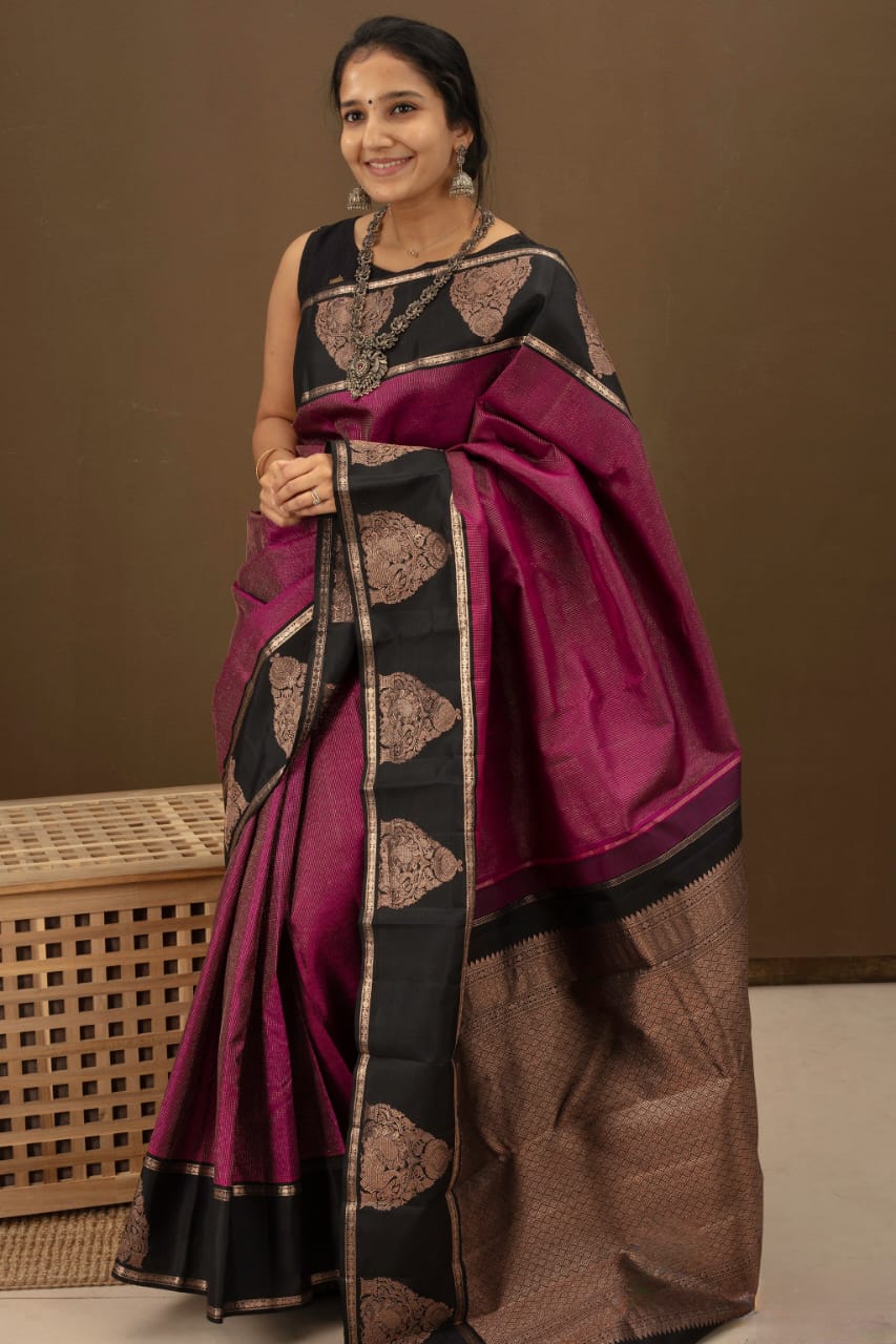 Scintillating Purple Soft Banarasi Silk Saree With Glamorous Blouse Piece