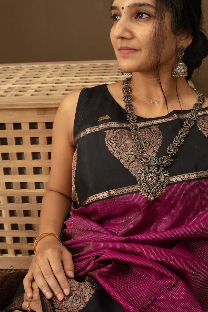 Scintillating Purple Soft Banarasi Silk Saree With Glamorous Blouse Piece