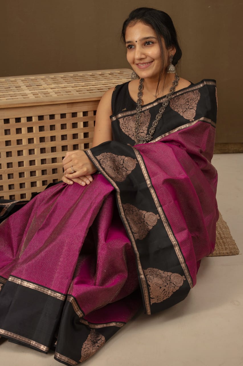Scintillating Purple Soft Banarasi Silk Saree With Glamorous Blouse Piece