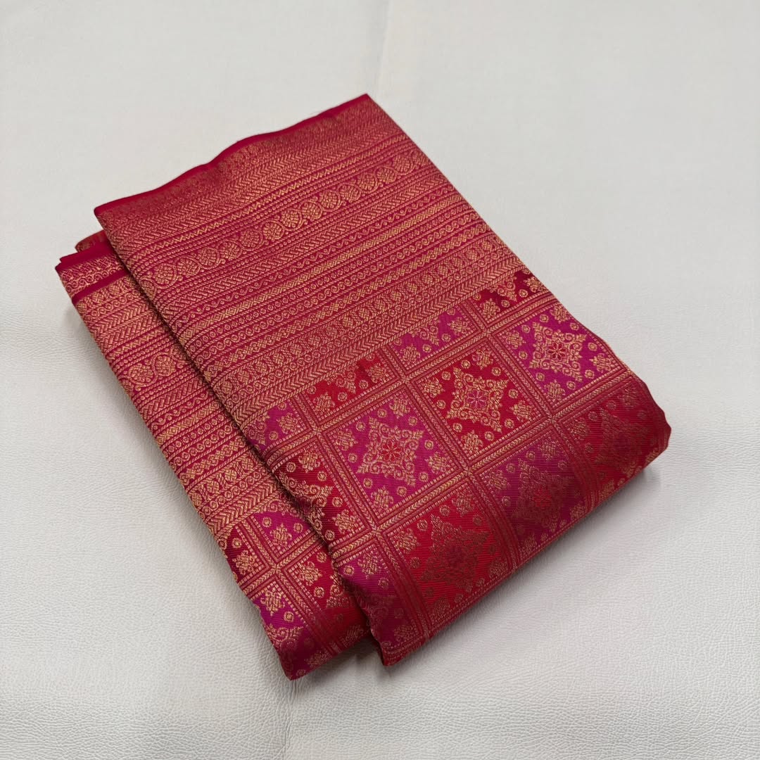 Classy Dark Pink Soft Banarasi Silk Saree With Innovative Blouse Piece