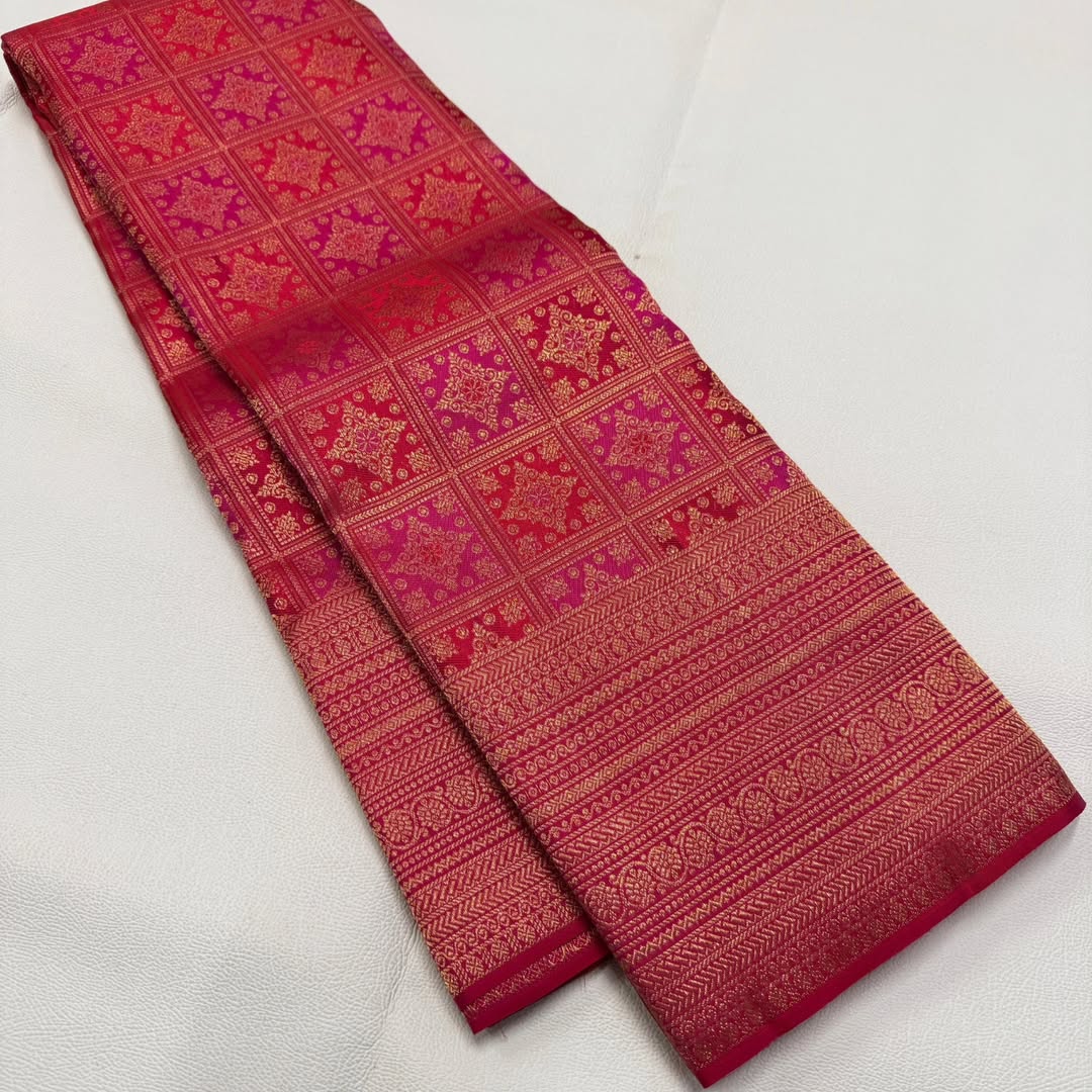 Classy Dark Pink Soft Banarasi Silk Saree With Innovative Blouse Piece
