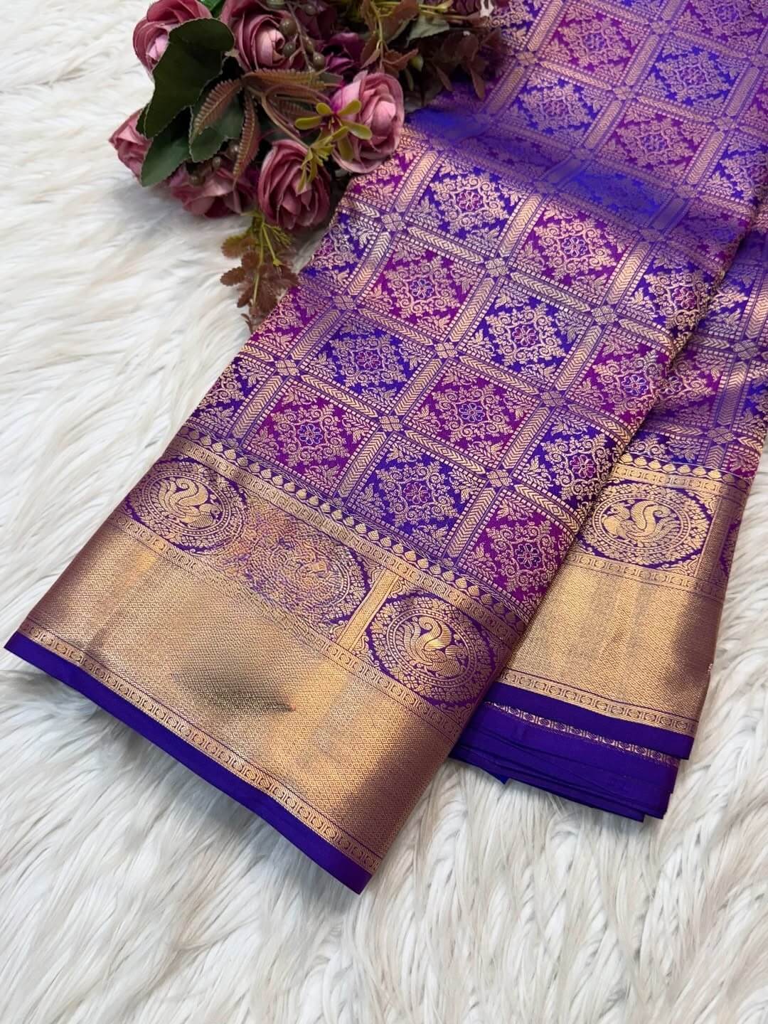 Mellifluous Purple Soft Banarasi Silk Saree With Charismatic Blouse Piece