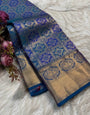 Ideal Blue Soft Banarasi Silk Saree With Embrocation Blouse Piece