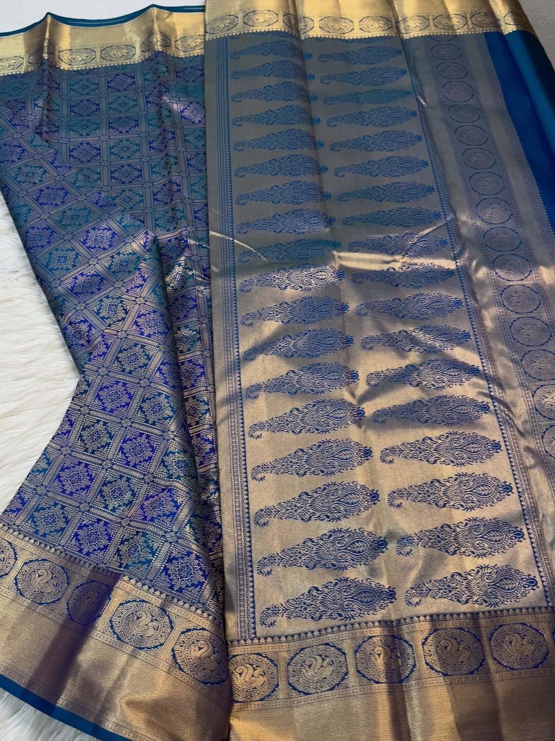 Ideal Blue Soft Banarasi Silk Saree With Embrocation Blouse Piece