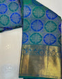 Desirable Firozi Pure Zari Weaving Banarasi Silk Saree With Extraordinary Blouse Piece
