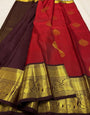 Mellifluous Red Pure Zari Weaving Banarasi Silk Saree With Enticing Blouse Piece