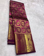 Classic Purple Pure Zari Weaving Banarasi Silk Saree With Dissemble Blouse Piece