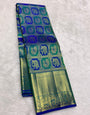 Quixotic Royal Blue Pure Zari Weaving Banarasi Silk Saree With Dazzling Blouse Piece
