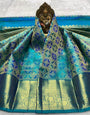 Surpassing Firozi Pure Banarasi Silk Saree With Cynosure Blouse Piece