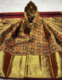 Winsome Wine Pure Banarasi Silk Saree With Incomparable Blouse Piece