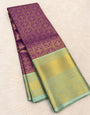 Symmetrical Purple Pure Banarasi Silk Saree With Redolent Blouse Piece